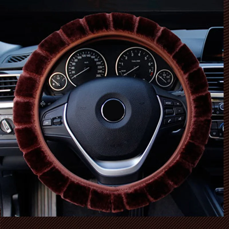 Автомобильный теплый короткий шерстяной плюшевый чехол рулевого колеса автомобиля удобный противоскользящий для 36-40 см эластичный протектор рулевого колеса