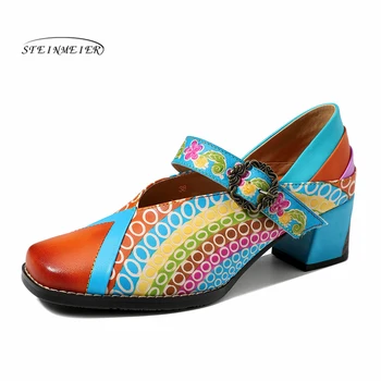 

Women sandals pumps shoes vintage Genuine Leather high heels gladiator retro summer platform sandals for women shoes brown 2020