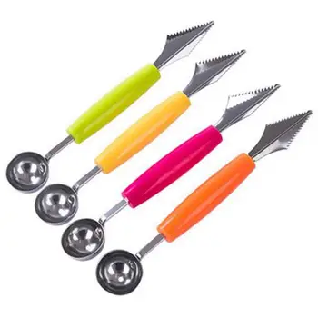 

2 in 1 Stainless Steel Melon Baller Cut Watermelon Carving Knife Double Sided Fruit Digging Spoon Ice Cream Platter Spoon New