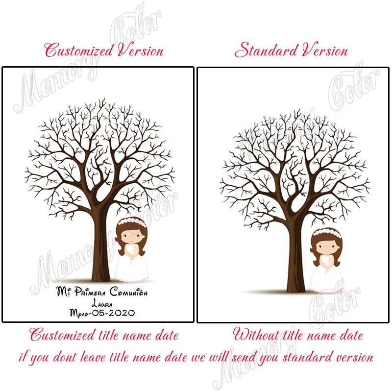 Theme Name Date Fingerprint DIY Tree Leaf Signature Guestbook For Kids First Holy Communion Souvenir Fingerprint Painting