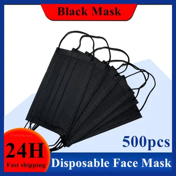 

500pcs Disposable Face Mask Nonwoven 3 Layers Filter Anti Dust Smog Breathable Gauze Mask Black Adult Face Mouth Masks Blue Pink