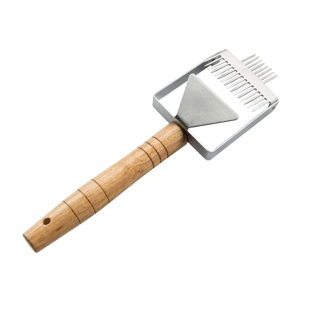 

Scraper Shovel Honeycomb Knife Bee Hive Honey Tine Straight Needle Wooden Handle 2 in 1 Stainless Steel Beekeeping Hand Tool Bee