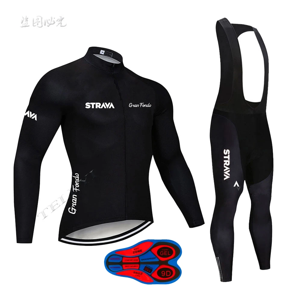 

strava Cycling Jerseys Ropa Maillot Ciclismo long sleeve autumn and winter Cycling Jersey clothing Breathable Bib Pants set