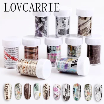 

1 PCS Letter Nail Art Stickers Vintage Newspaper Foil Sticker Decals 100*4cm Mix Color Transfer Foils Sliders for DIY Manicure
