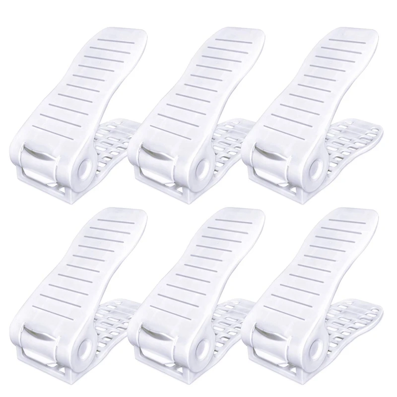 PP Plastic Simple Shoe Rack Hollow Adjustable Shoe Support Saves Space,Shoe Storage Rack 6 PCS White