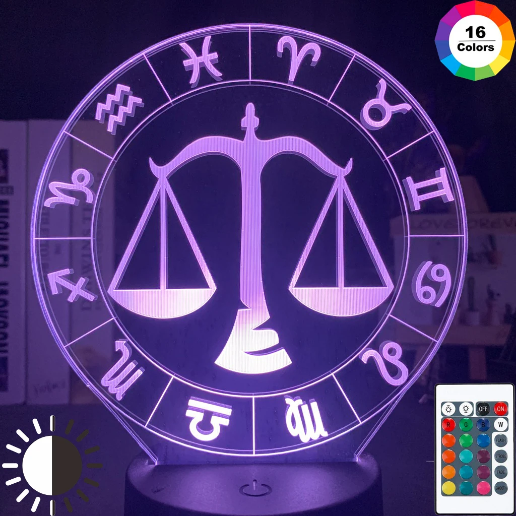 

Libra Night Light for Girls Dorm Decor Light Led Usb Battery Powered 3d Nightlight Present Twelve Constellation Lamp Bedroom