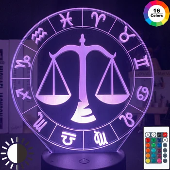

Libra Night Light for Girls Dorm Decor Light Led Usb Battery Powered 3d Nightlight Present Twelve Constellation Lamp Bedroom