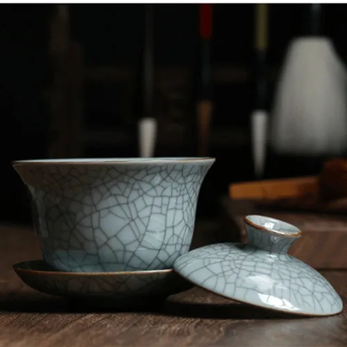Фарфоровая супница longquan celadon gaiwan crackle glaze с крышкой для чашек и блюдца 150 мл Креативный дизайн железной линии