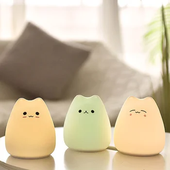 

Cute Animal Silicone Night Light LED Touch Pat Baby children's Lamp Gift 7 Colors 2 modes Cat Lamps Bedroom Decoration
