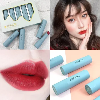 

5 Pieces Lipstick Set Silky Touch and Matte Finish Coexist Innovative Rotating Structure of Rubber Paint Tube Body Nonstick Cup