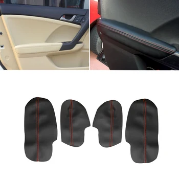 

For Honda Accord 2009 4pcs Black with red line Microfiber Leather Car Interior Door Armrest Panel Cover Replacement Sticker Trim