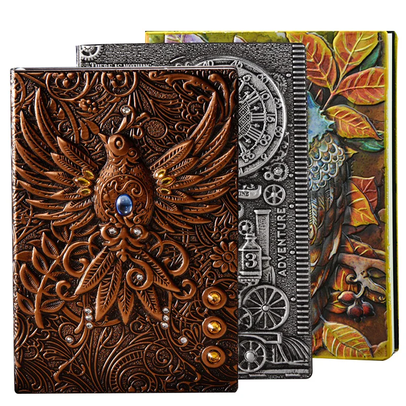 3D Embossed Notebook A5 Animals Note Books Fantasy Relief Journal PU Cover Retro Printing Decoration Travel Ruled Paper Book custom 2021 hard cover photobook embossed leather 157g paper 250g paper cover sewing bound 120 pages notebook offset printing