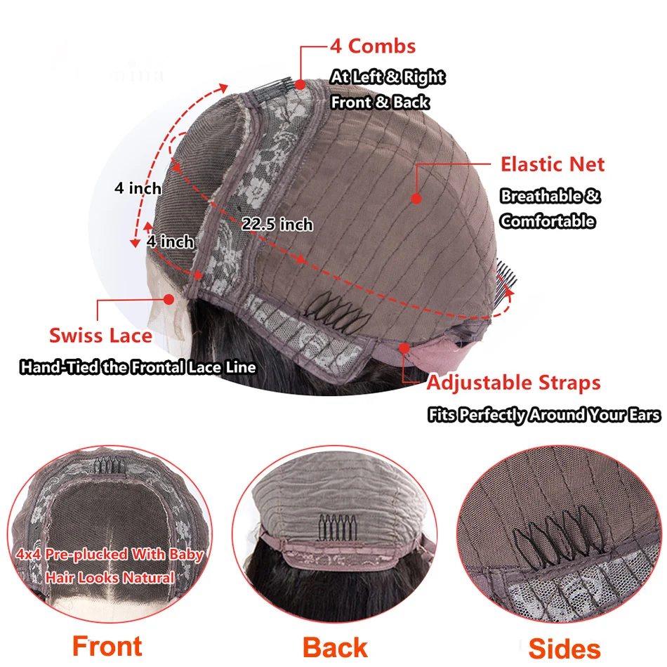 Парики из натуральных волос на шнурках прямые волосы 150 шт. 4x4|Парик кружеве| |