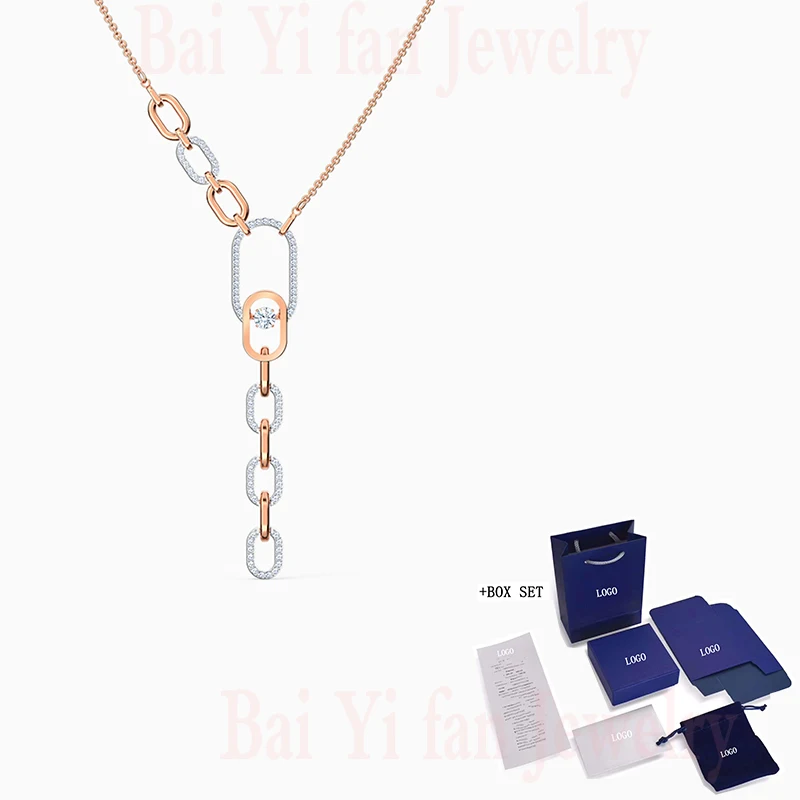 

2020 Fashion SWA New SPARKLING DANCE NORTH Y-shaped Necklace Crystal Oval Clasp Pendant Decoration Female Romantic Jewelry Gift
