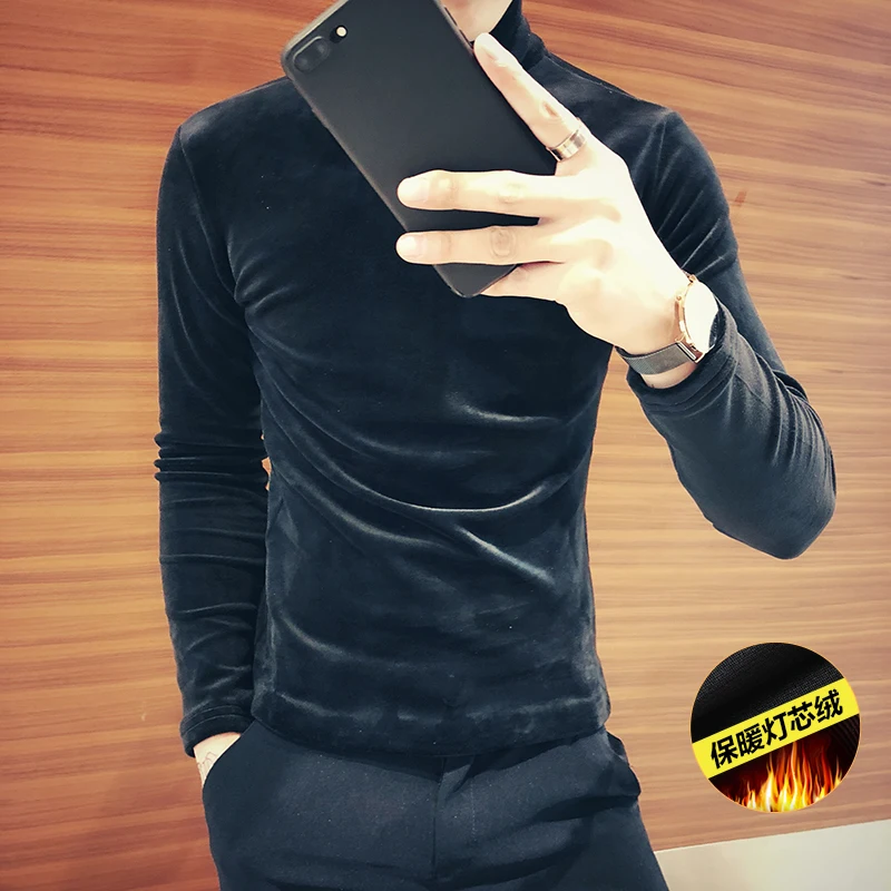 Winter Gold Velvet Thick High Collar T-shirt Men Warm Slim Fashion Casual Long-sleeved T Shirt Men Streetwear T-shirt Man Tops Winter Gold Velvet Thick High Collar T-shirt Men Warm Slim Fashion Casual Long-sleeved T Shirt Men Streetwear T-shirt Man Tops