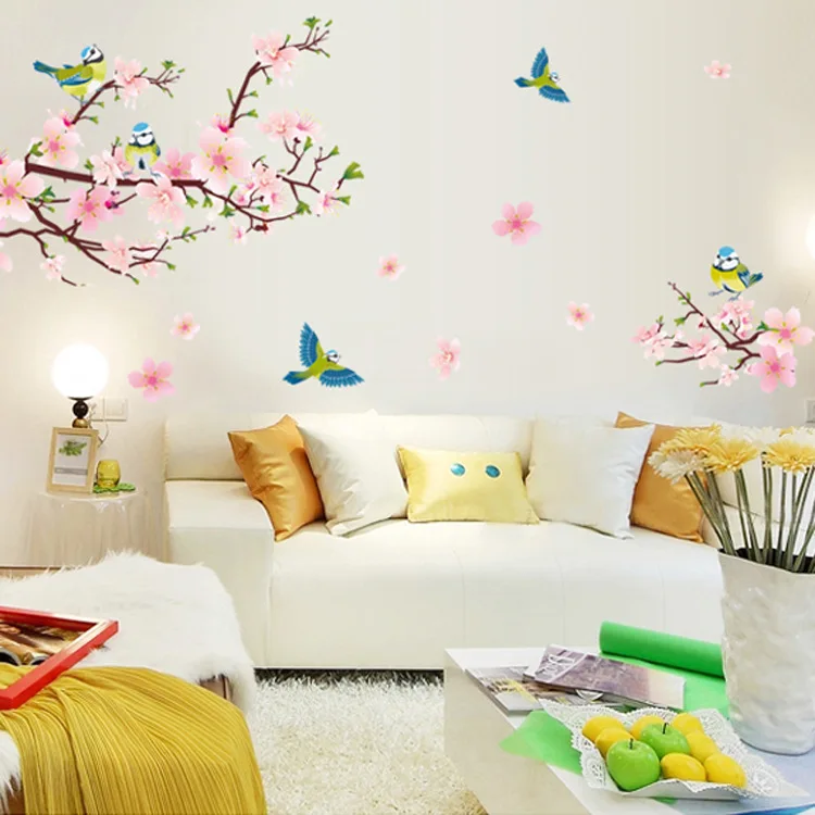 

Peach Blossom Bird Wall Sticker PVC Environmentally Friendly Room Background Wall Decorative Flower Sticker