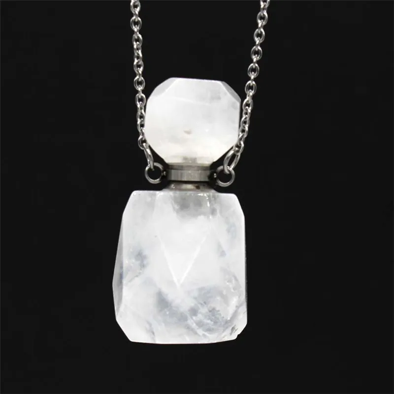 White crystal Флакон для духов натуральный драгоценный камень кулон ожерелье граненый эфирное масло бутылка Шарм украшения ювелирных изделий для девочек женские аксессуары - Окраска металла: White crystal