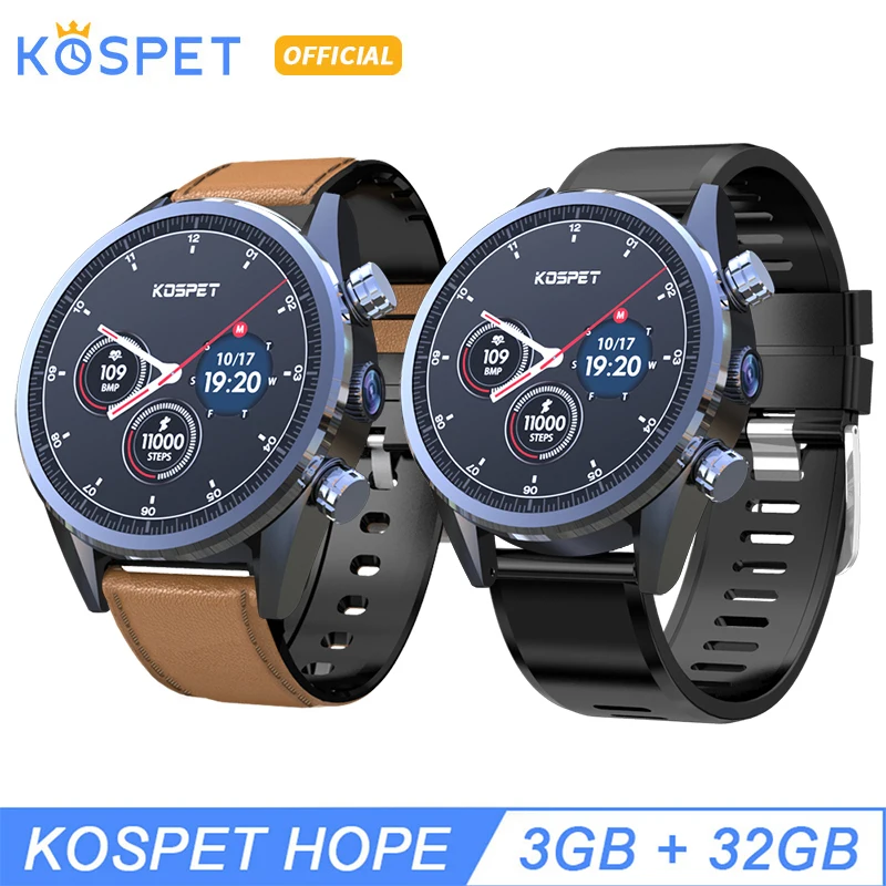 Смарт-часы Kospet Hope Android 7,1 3GB+ 32GB Dual 4G 1,3" AMOLED wifi/gps/8.0MP Sim IP67 водонепроницаемые MT6739 Смарт-часы телефон