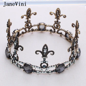 

JaneVini Vintage Baroque Crowns Black Crystal Bridal Tiaras Princess Pageant Rhinestone Diadem Wedding Jewelry Hair Accessories