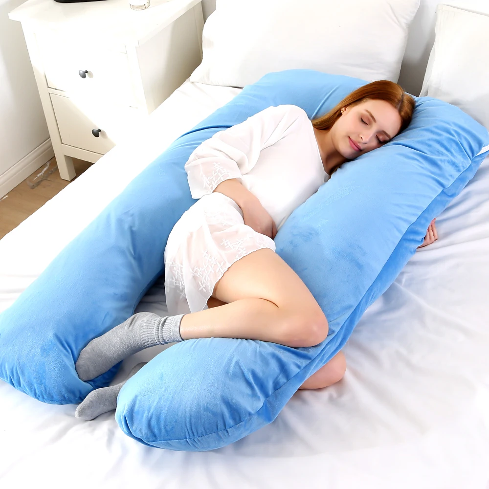 U-образная подушка для поддержки сна для беременных женщин фланелевая наволочка для беременных подушка для тела беременность боковые шпалы постельные принадлежности - Цвет: dark blue