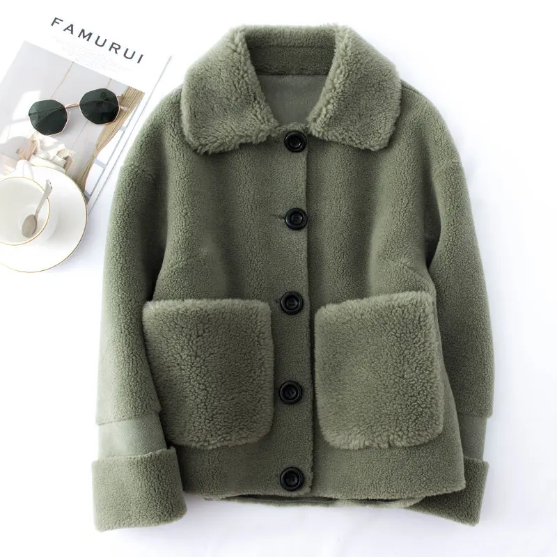 Dan fog green BELIARST зимнее Новое кашемировое пальто дамское бархатное короткое меховое пальто из овечьей шерсти Кардиган большого размера - Цвет: Dan fog green