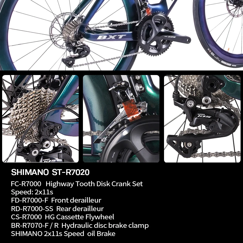 New Full Carbon Road Bike 700C*25C Tire Disc Brakes Carbon Fiber frame Ultra-light 11-speed Chameleon Complete Racing Bicycle