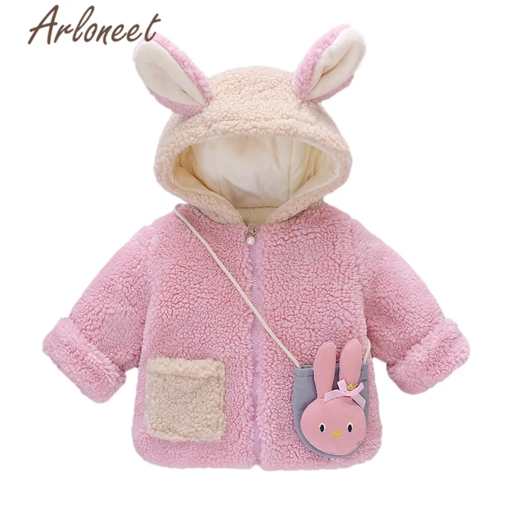 ARLONEET Cartoon Coat Baby Girls Warm Winter Thick Zipper Rabbit Bag 2pcs Hooded Outerwear Cotton Jacket | Мать и ребенок