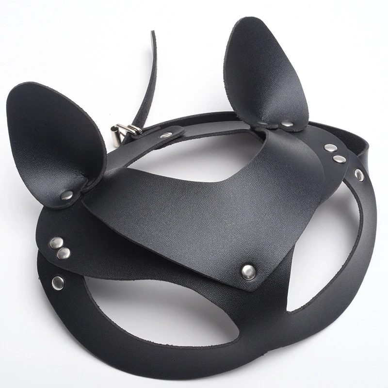 Women Sexy Pu Leather Rivet Upper Half Face Mask Rhinestone Cat Bunny Ear Cosplay Adult Play Game Masquerade Ball Carnival Masks - Цвет: E-rivet