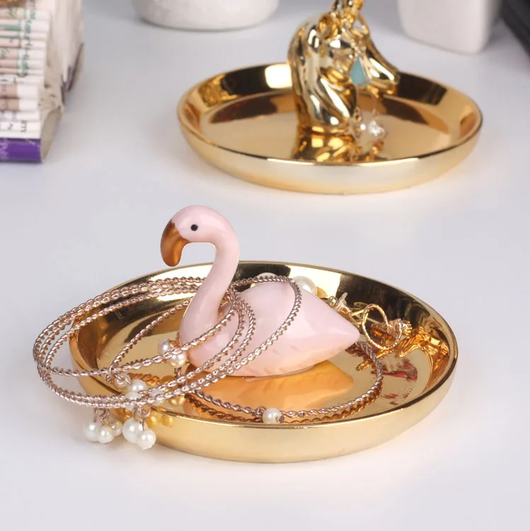 Exquisite Luxury Nordic Ceramic Jewelry Plate Electric Ferry Gold Crafts Gift Watch Home Gold Deer Animal Ornaments Storage Tray