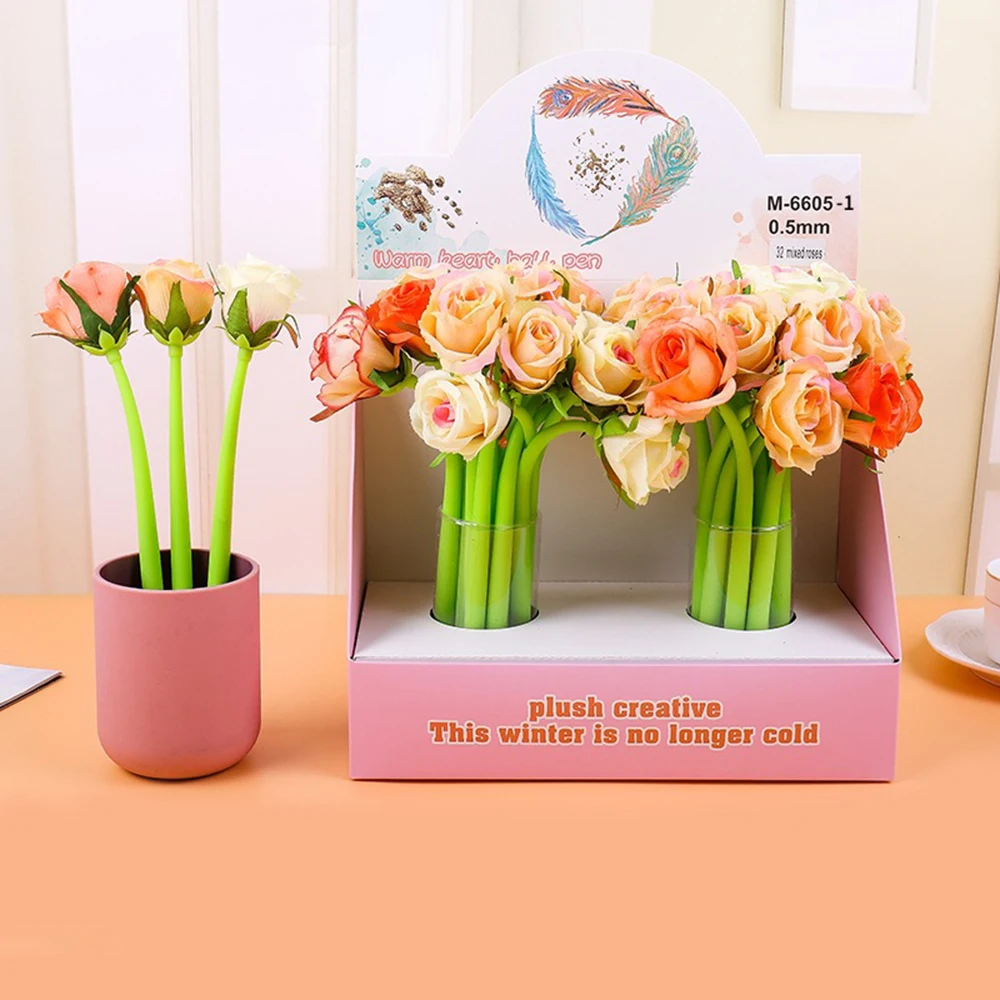 

New Rose Flower Pen Creative Silicone Rose Flower Gel Pen for School and Office Writing as Gift Pen for Girl