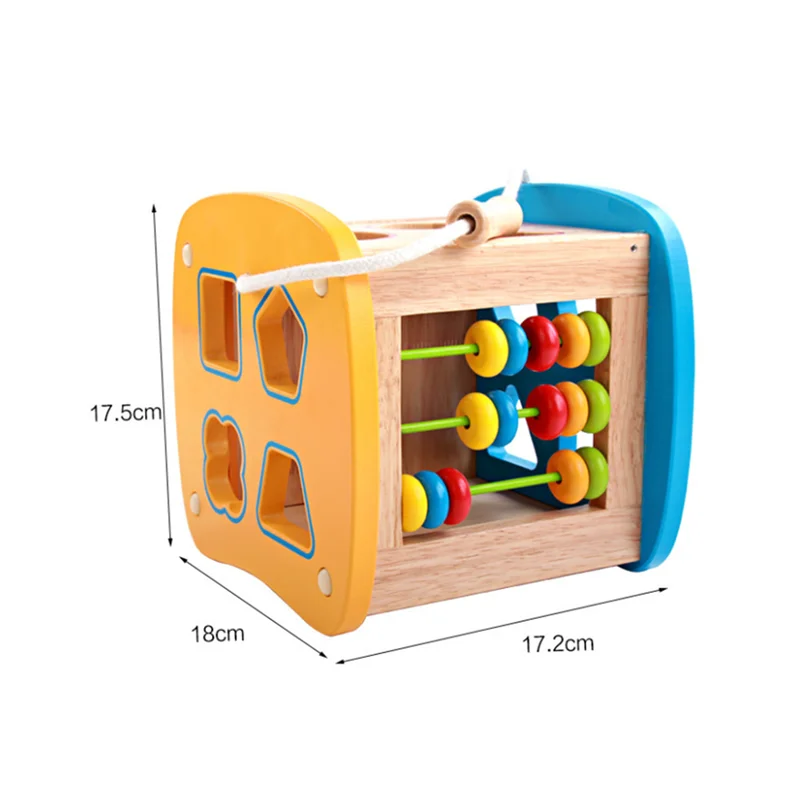  Portable Educational Cube Bricks Geometric Shape Matching Blocks Sorting Box Wooden Baby Intelligen