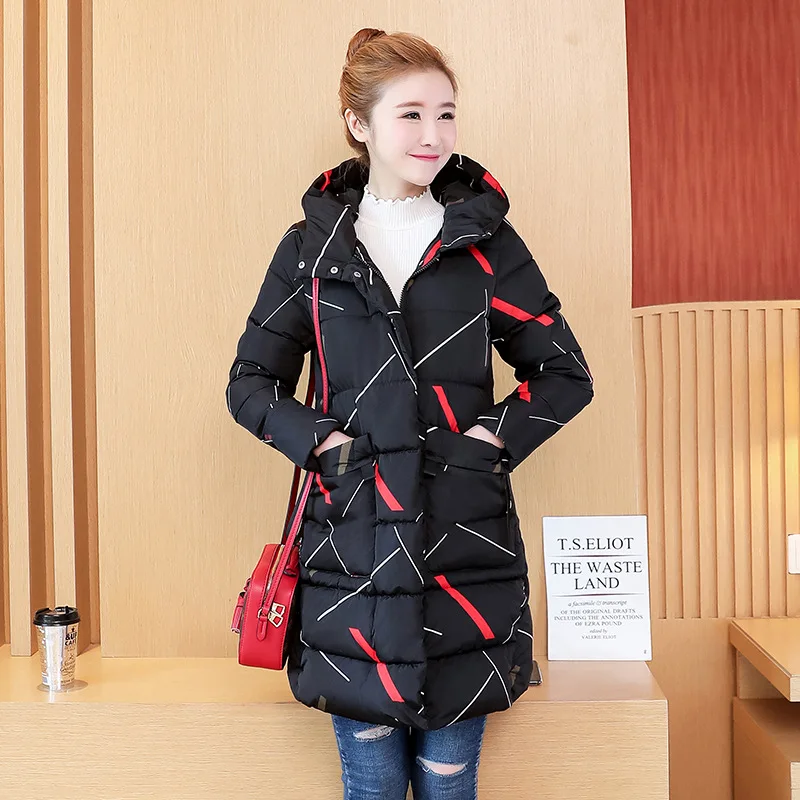 

Winter Warm Cotton-padded Clothes Zipper Snap Closure Mid-length Long Sleeve Printed down Jacket Cotton-padded Clothes White Cap