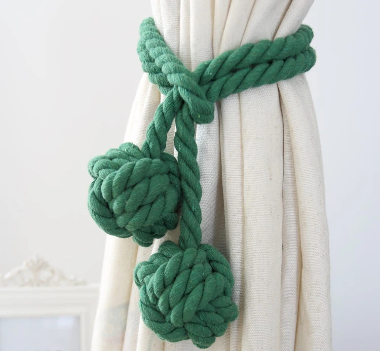 Cotton Rope Braided Curtain Tieback Tassel Cotton Rope Tie Backs with Balls American Pastoral Style 1 Piece