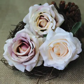 

50Pcs silk Artificial rose flower heads wedding party box gifts accessory Xmas decor wreath silk rose flores artificiales