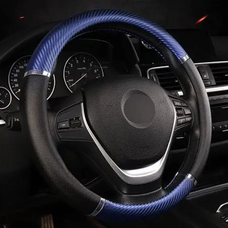 blue HiMISS универсальный чехол рулевого колеса автомобиля искусственная кожа Удобная Нескользящая крышка рулевого колеса автомобиля - Название цвета: blue