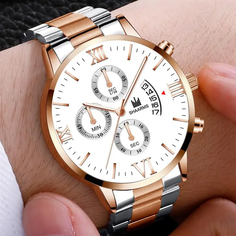 

Fashion Men'S Military Sports Business Watch Roman Number Dial Stainless Steel Band Quartz Wristwatch Male Man Luxury Date Clock