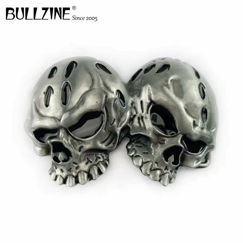 В Bullzine оптовая продажа двойной черепа пряжки ремня с оловянной отделкой FP-03524