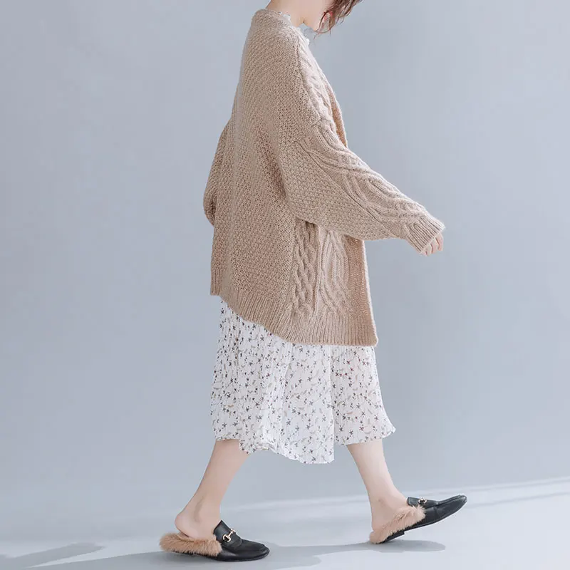 Vintage Batwing Winter Knit Oversized Cardigan Women Plus Size Twist Solid Plus Size Knitted Cardigan Pull Femme Outerwear