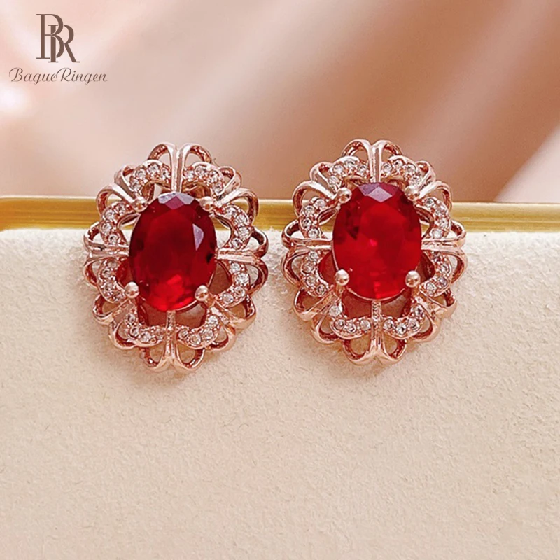 

Begua Ringen классические овальные искусственные рубиновые драгоценные камни женские серьги Модные ювелирные изделия цвета розового золота серьги-гвоздики для свадебной вечеринки