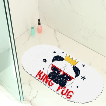 

Cartoon King Pug Bathroom Bath Mat Non Skid Sucker Home Decor Eco-friendly Toilet Carpet PVC Oval Shower Animal Mat Pad