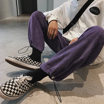 

Men's casual pants 2019 autumn and winter new corduroy pants loose drawstring decoration youth fashion trend men's clothing
