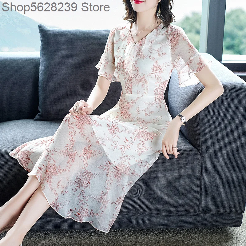 

Chiffon Printing Dress 2020 Summer Harvest Waist Slimming Popular Summer Skirt Fairy Super sen Department Temperament