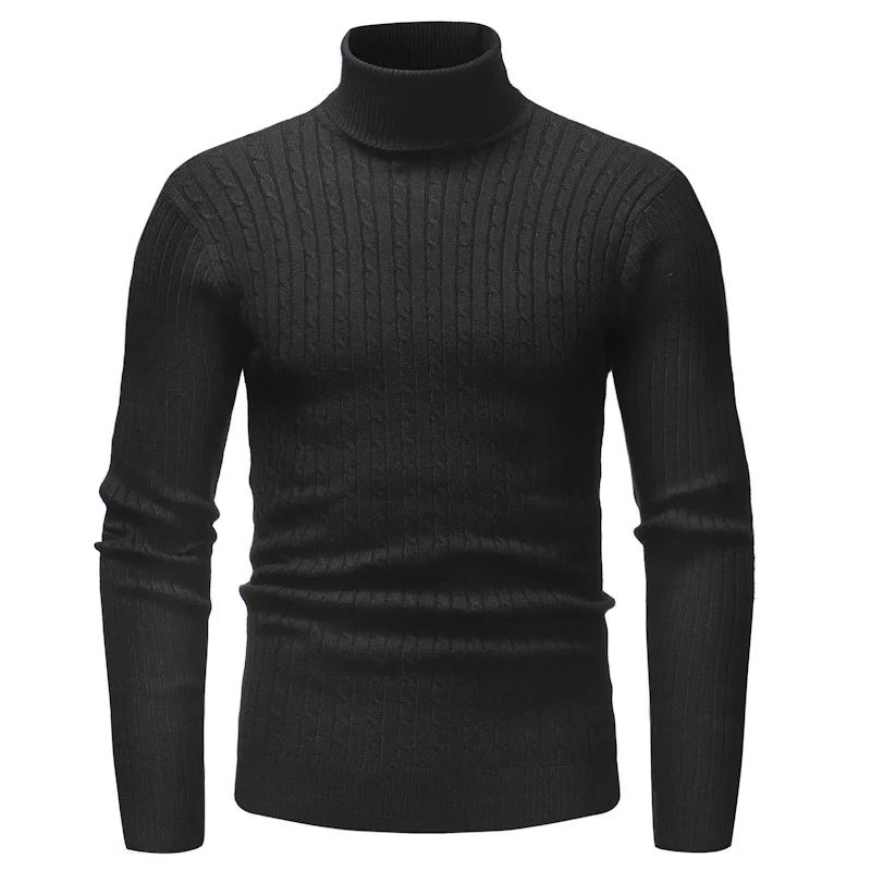 Модный тренд мужской свитер с длинными рукавами мужской однотонный дышащий Удобный красивый свитер с высоким воротником для мужчин M012 - Цвет: Black