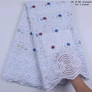 

100% Pure Cotton Lace Fabric High Quality Embroidery African Lace With Rhinestones Swiss Voile Lace In Switzerland A1679