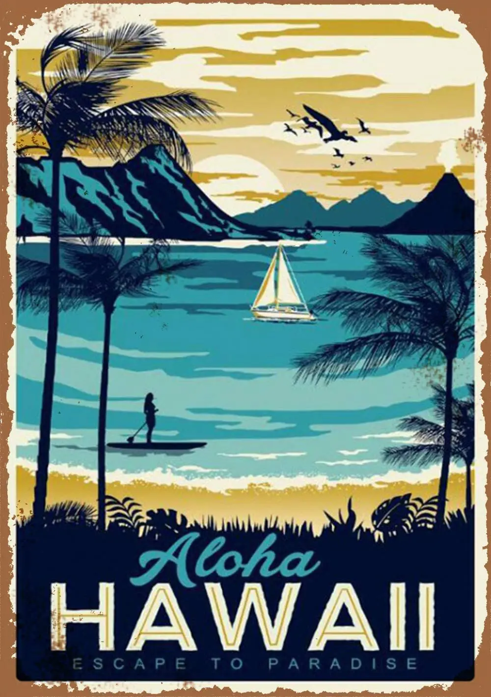

Losea Tin Sign Retro Style Aloha Hawaii Bar Room Metal Sign 8x12 INCH