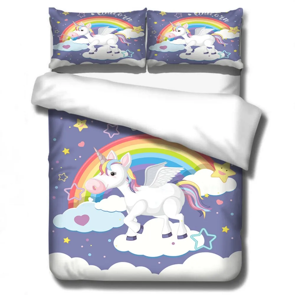  Disney Cartoon Blue Sky Unicorn Rainbow Bridge Bedding Set Baby Kids Boys Girls Bedroom Decoration  - 4000335032220