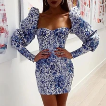 93016 голубое и белое китайское модное милое платье с длинными рукавами, платье русалки выше колена, сексуальные коктейльные платья/вечерние платья