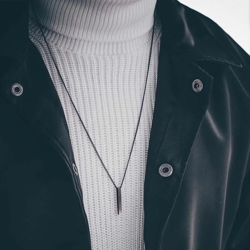 Moda retângulo pingente masculino colar de aço inoxidável 3 cores cubana corrente pingente colar para presente de jóias