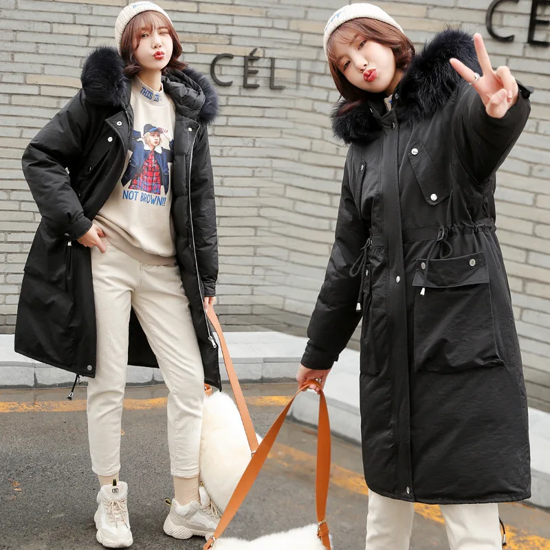 

2018 Autumn And Winter Solid Color Hooded Straight-Cut Long-Style Simple Versatile Slim Fit Elegant Cotton Overcoat