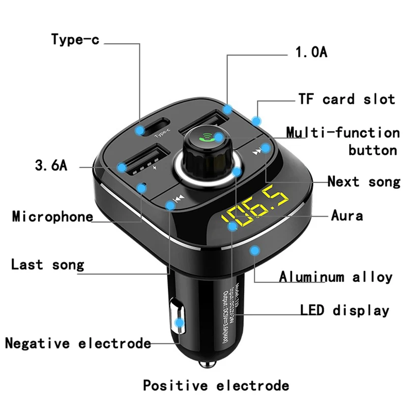 5 в 3.1A двойной usb type-c автомобильное зарядное устройство fm-передатчик автомобильный bluetooth-комплект комплект для громкой связи MP3 музыкальный плеер Поддержка TF карты U диск Play